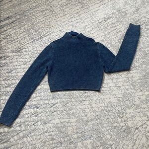 Zara Dark Blue crop Turtleneck Sweater